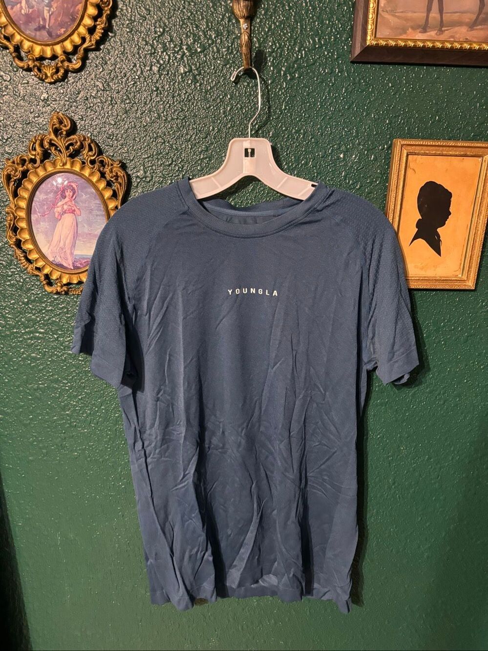YoungLA Blue Short Sleeve Performance Shirt Sz Medium Mens